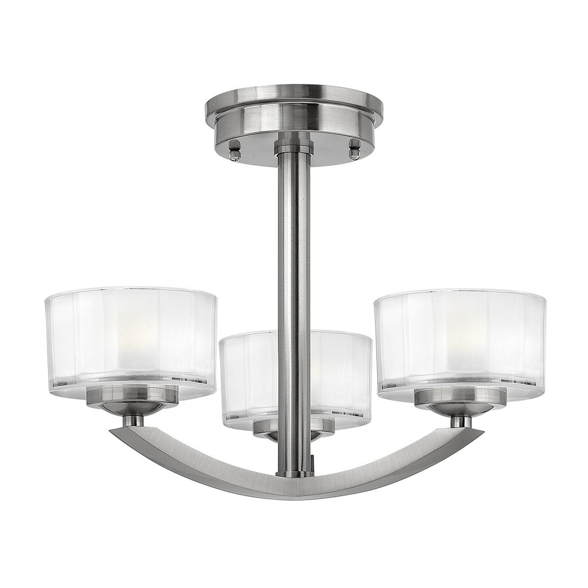 Meridian Brushed Nickel 3-Light Semi-Flush Ceiling Fixture with Faceted Glass