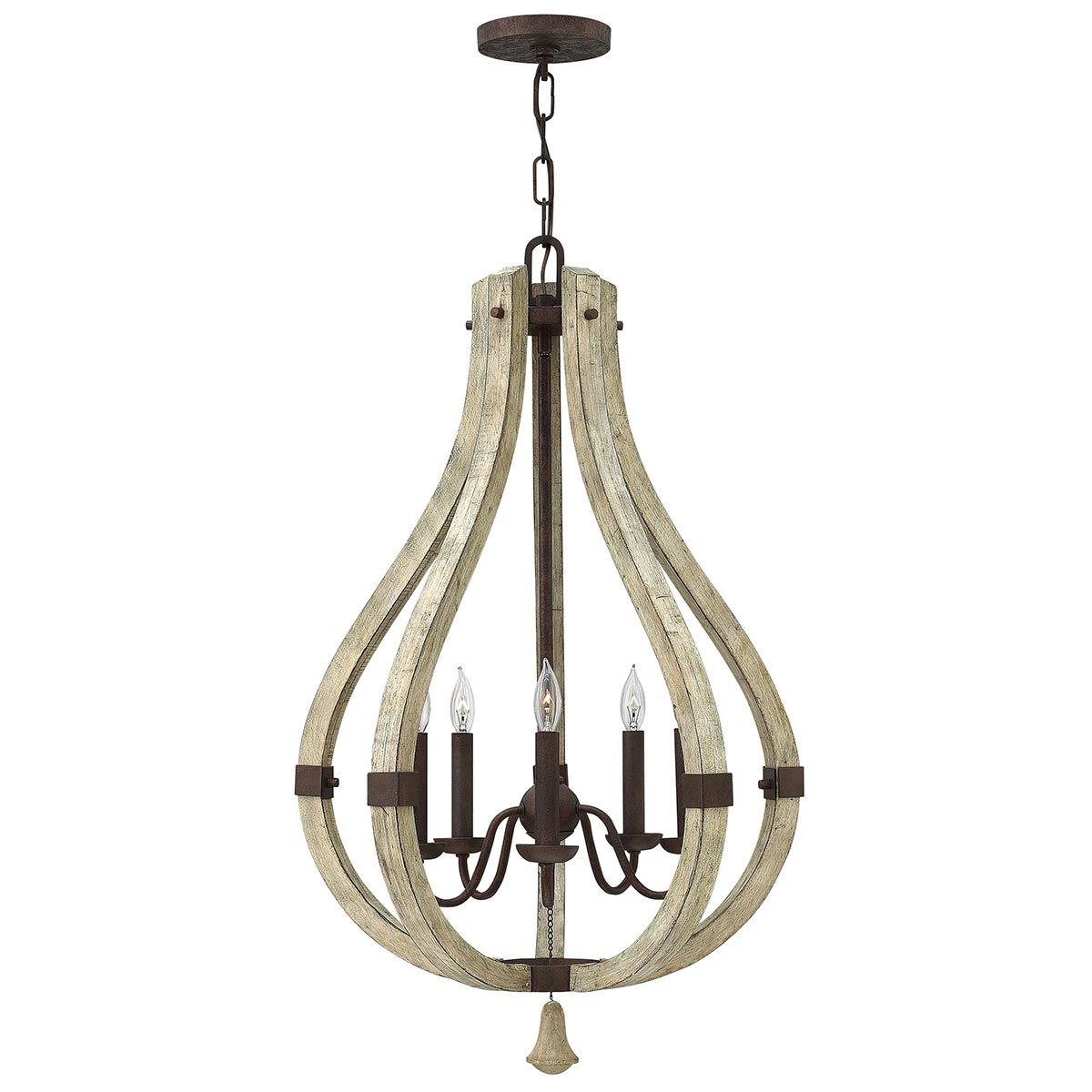 Vintage Iron Rust 5-Light Rustic Wood Chandelier