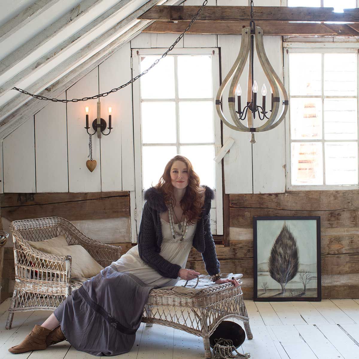 Vintage Iron Rust 5-Light Rustic Wood Chandelier