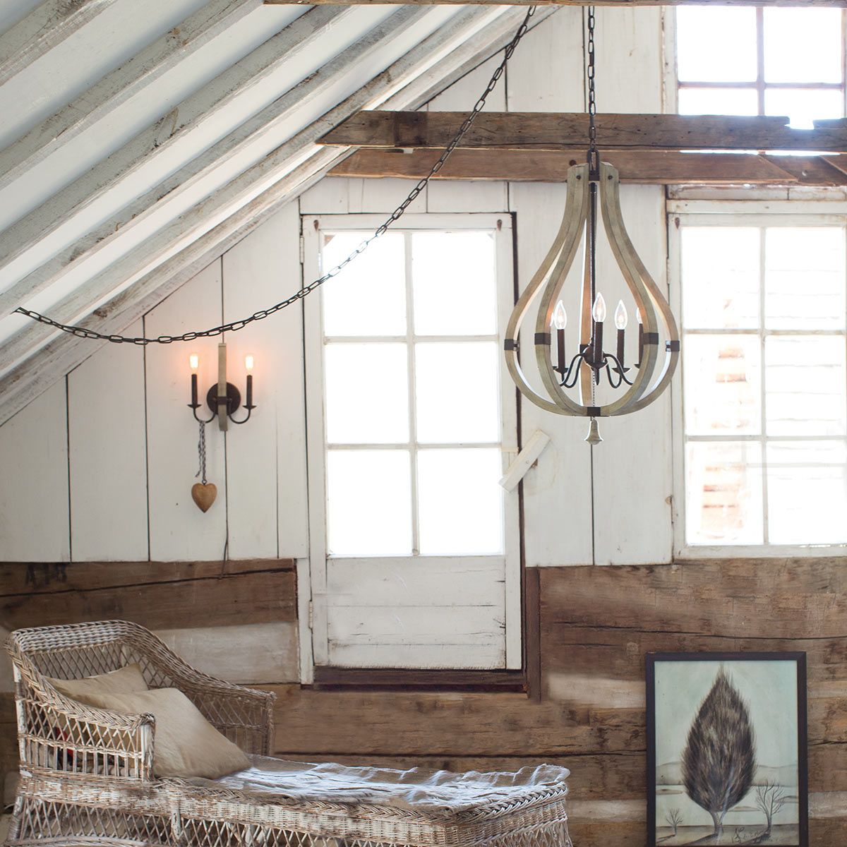 Vintage Iron Rust 5-Light Rustic Wood Chandelier