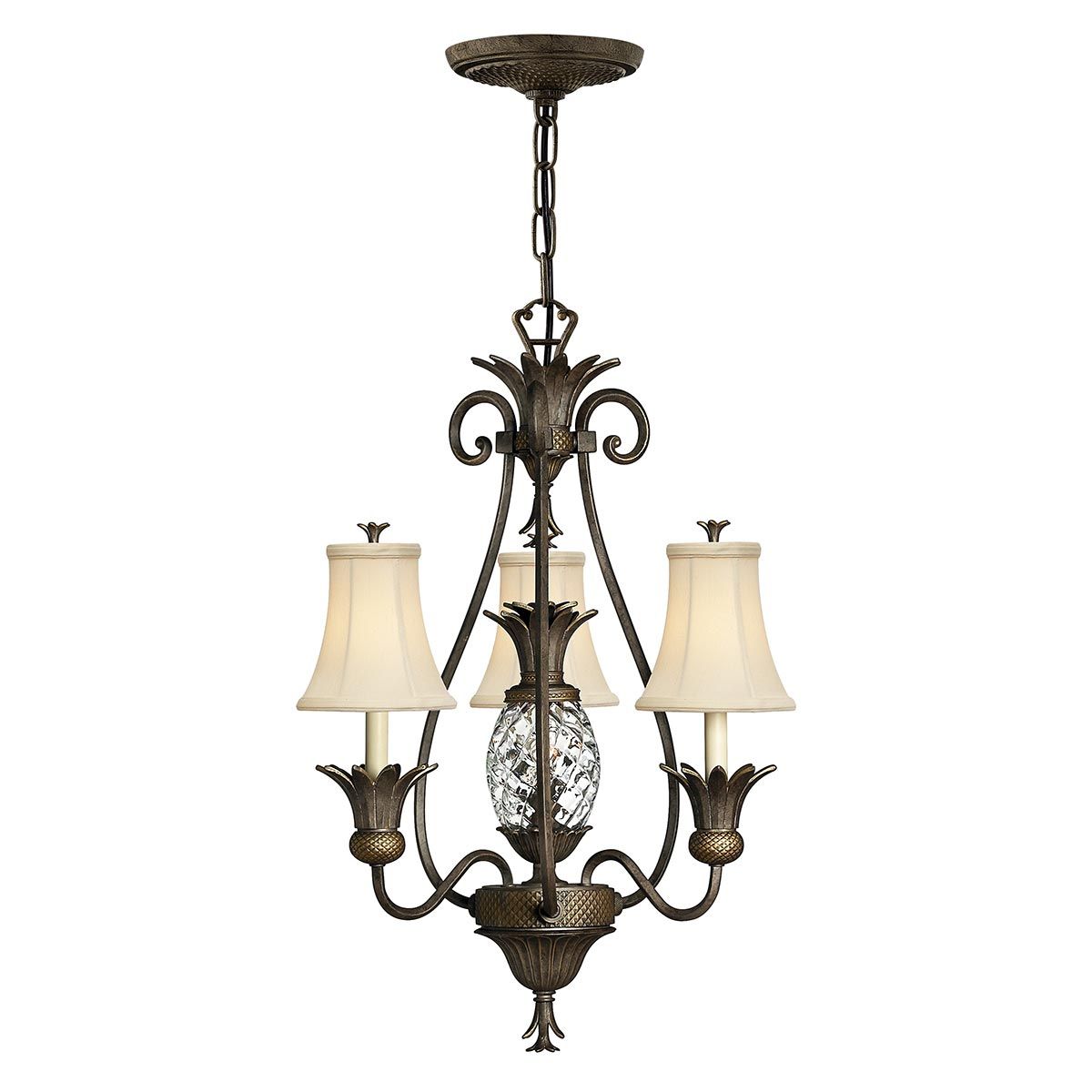 Ornate Pearl Bronze Chandelier with Pineapple Glass Design