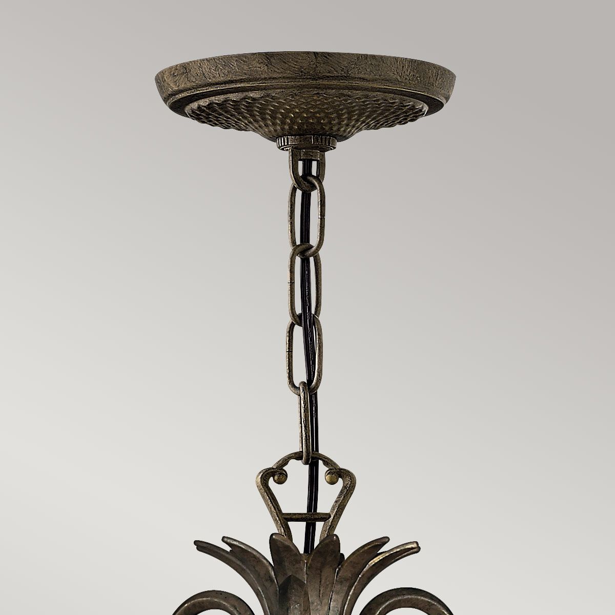 Ornate Pearl Bronze Chandelier with Pineapple Glass Design