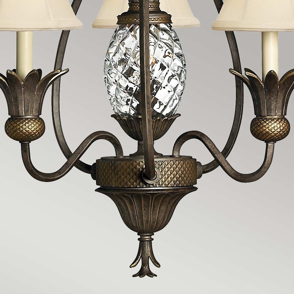 Ornate Pearl Bronze Chandelier with Pineapple Glass Design