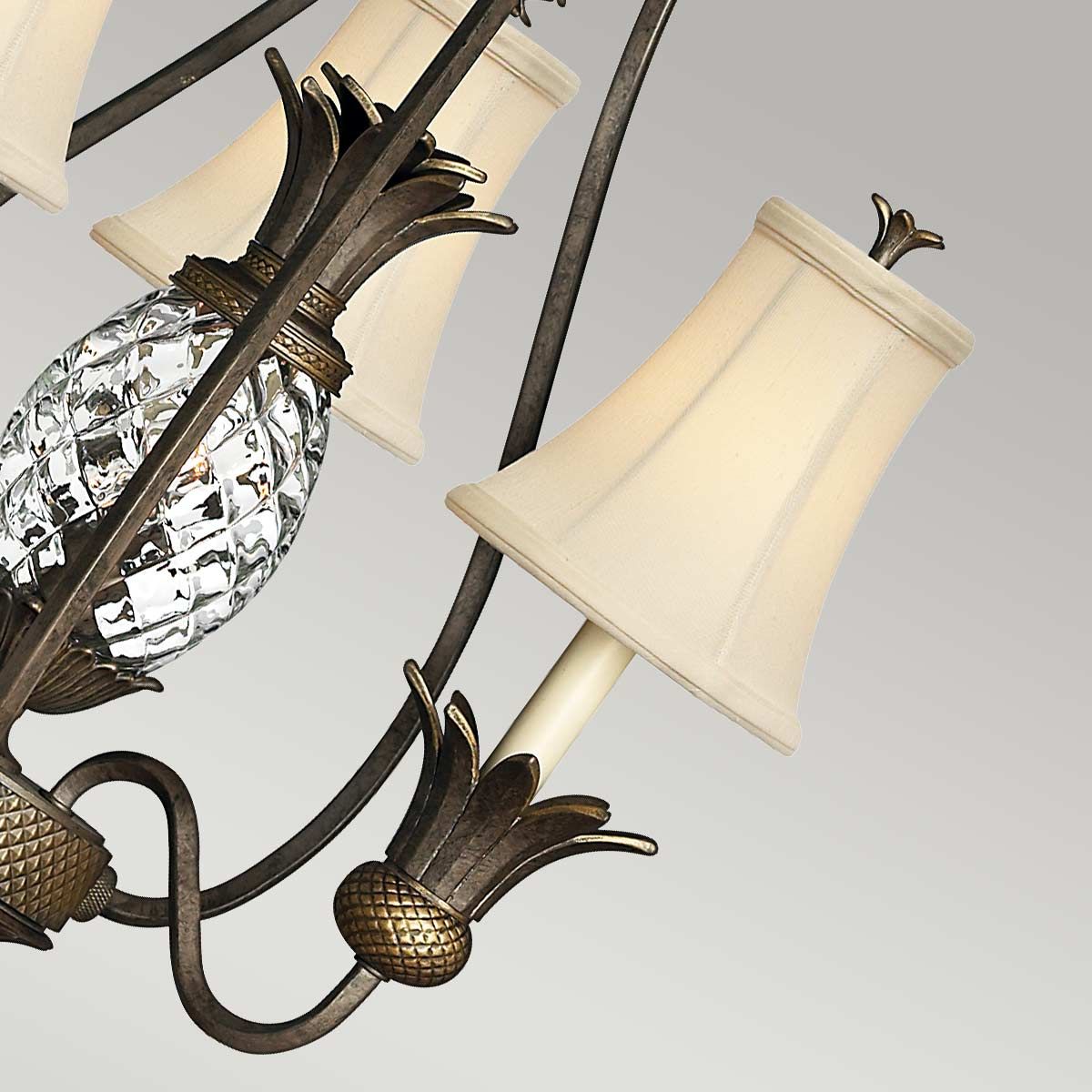 Ornate Pearl Bronze Chandelier with Pineapple Glass Design