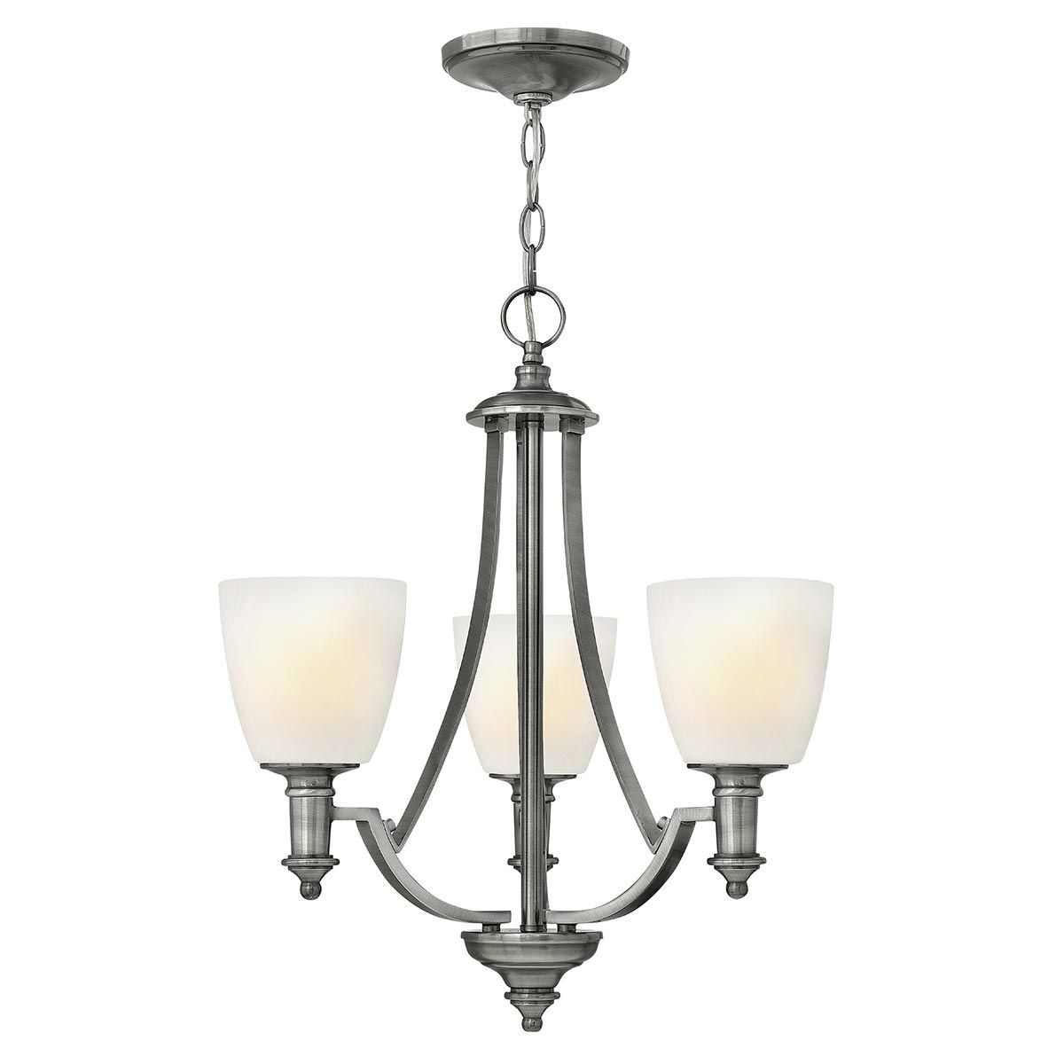 Truman Antique Nickel 3-Arm Chandelier with Etched Opal Glass Shades