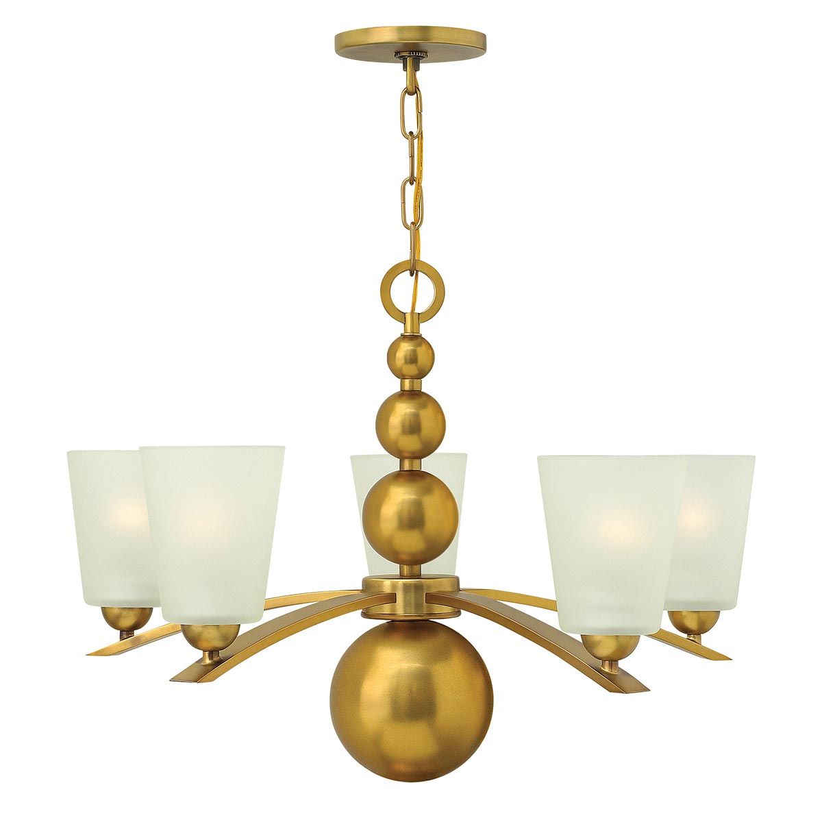 Mid-Century Vintage Brass Chandelier with Etched Glass Shades