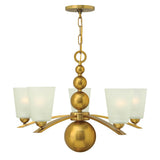 Mid-Century Vintage Brass Chandelier with Etched Glass Shades