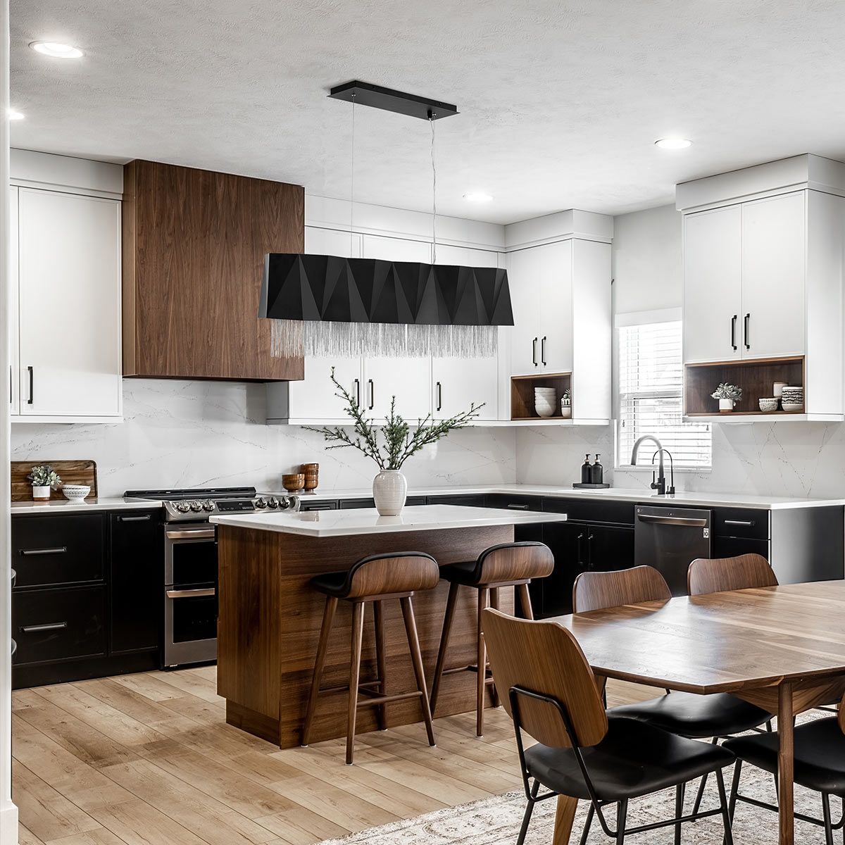 Zuma 6 Light Sculptural Pendant with Satin Black and Silver Accents