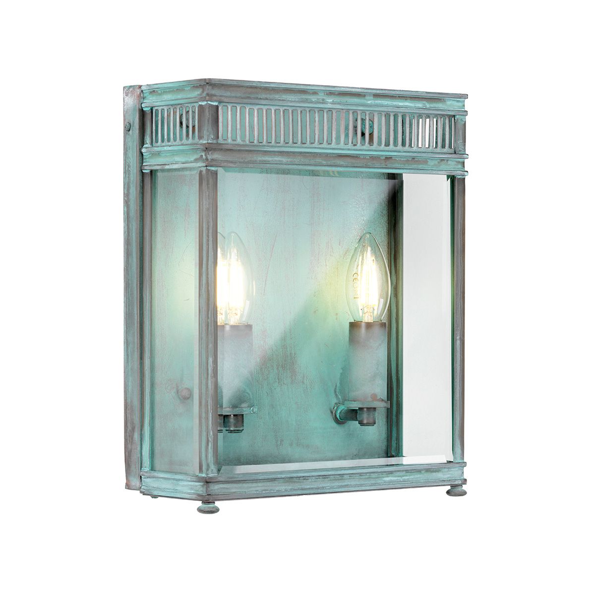Victorian Inspired Verdigris Brass Half Lantern with Clear Glass