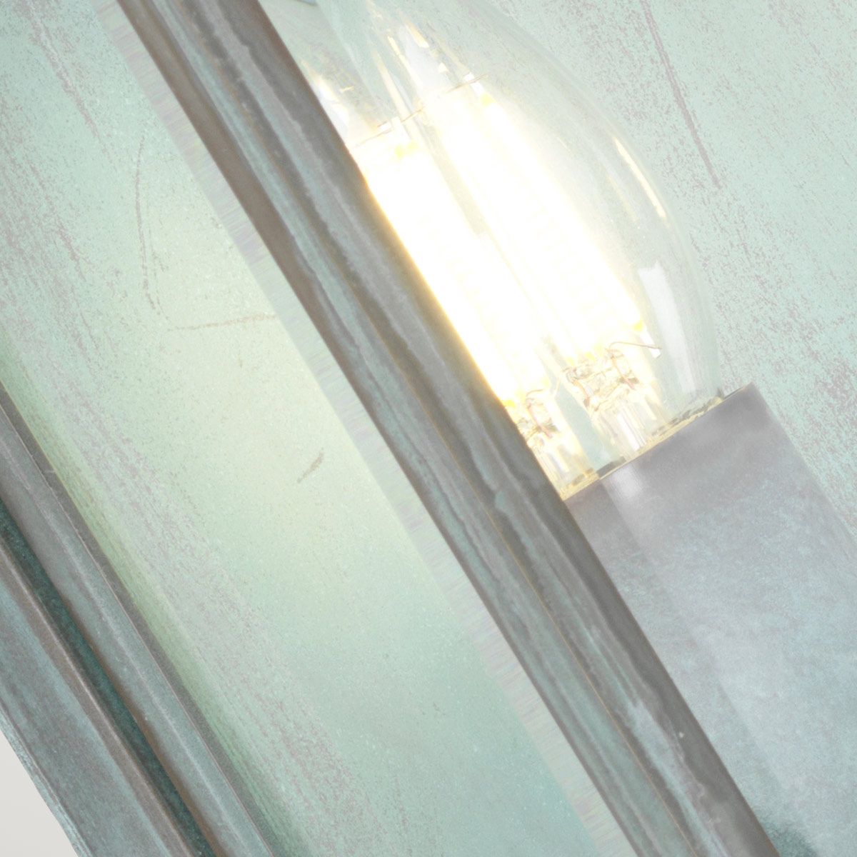 Victorian Inspired Verdigris Brass Half Lantern with Clear Glass