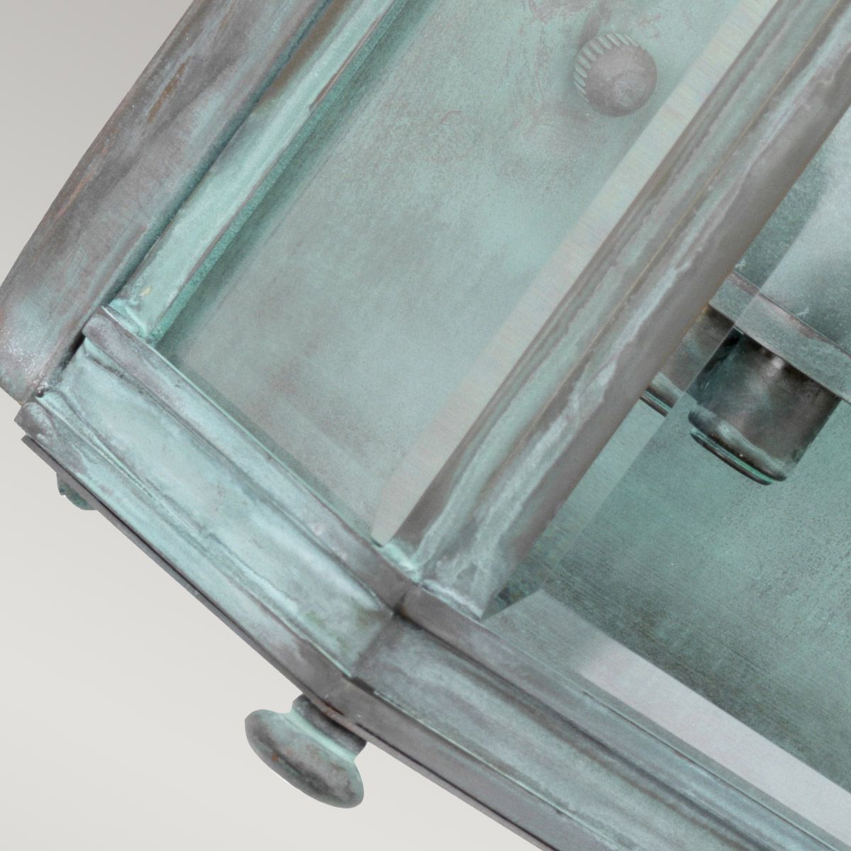 Victorian Inspired Verdigris Brass Half Lantern with Clear Glass