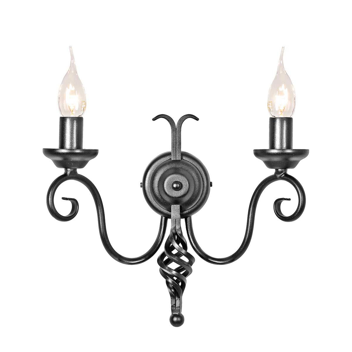 Harlech Dual Light Medieval Wall Sconce in Black
