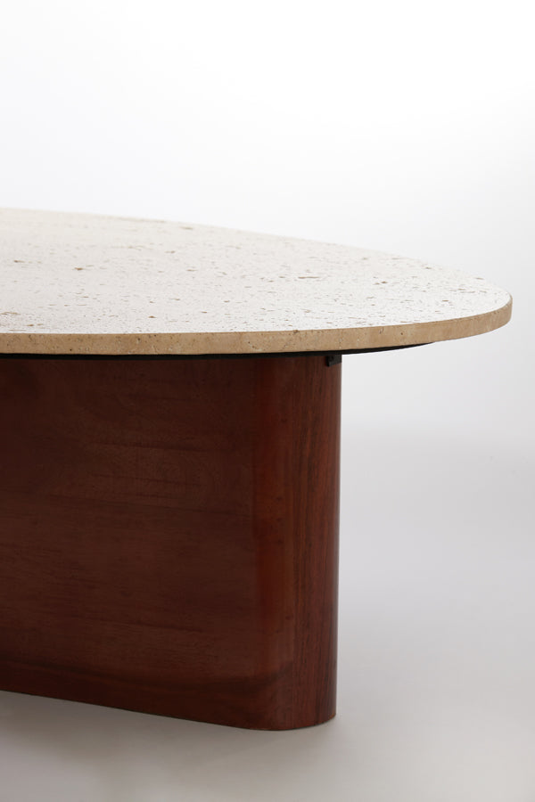 Elegant Sand-and-Brown Travertine Coffee Table - 90x72x31 cm Mahelona