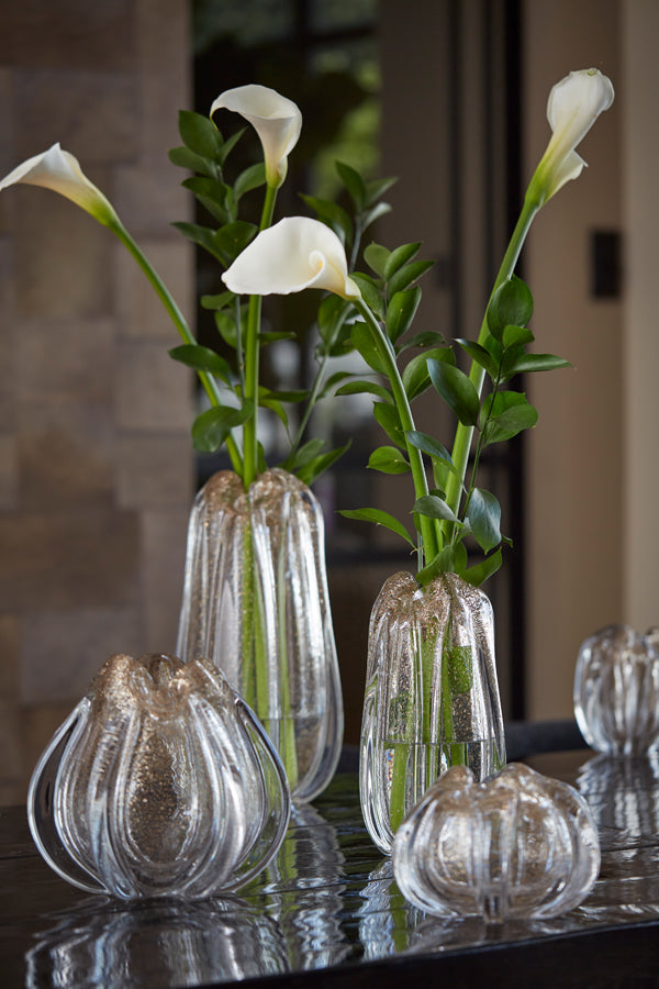 Murela Clear Glass Vase with Shimmering Sand Detail, 21x16 cm