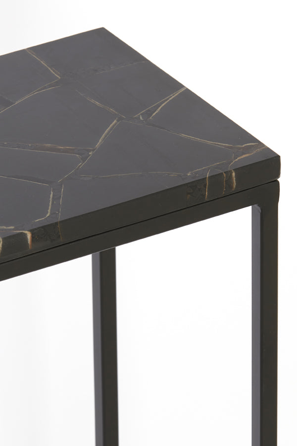 Dual Console Set in Elegant Black with Agate Accent - Sleek Design 120x25x72+140x25x82 cm