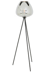 Tripod Floor Lamp with Smoked Glass Shade and Matte Black Finish, Ø42x146 cm Mayson