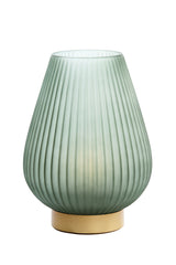 Elegant LED Table Lamp - Matte Dark Green & Gold Glass Ø21x28 cm