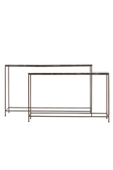 Set of 2 Console Tables in Brown Marble and Wood - Sizes 120x21x72 & 140x25x82 cm