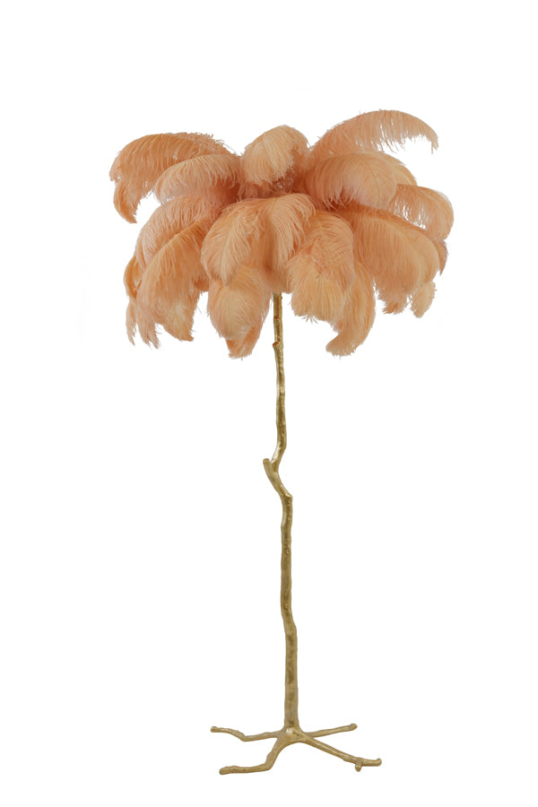 Golden Elegance Feather Floor Lamp with Peach Accents - Ø95x180 cm