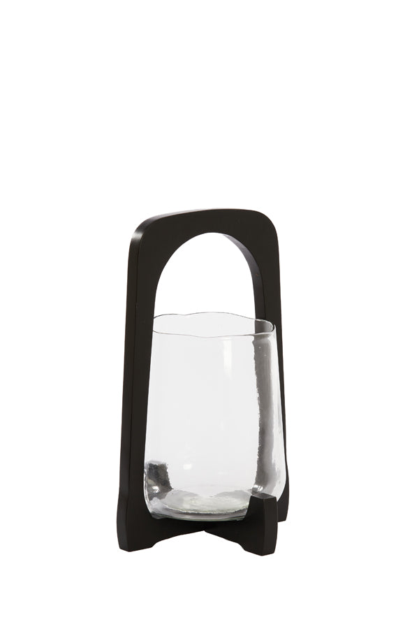 Hurricane Lamp Ø21.5x35 cm Clear Anosy Glass with Black Wood Base
