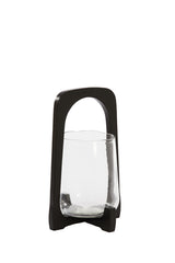 Hurricane Lamp Ø21.5x35 cm Clear Anosy Glass with Black Wood Base