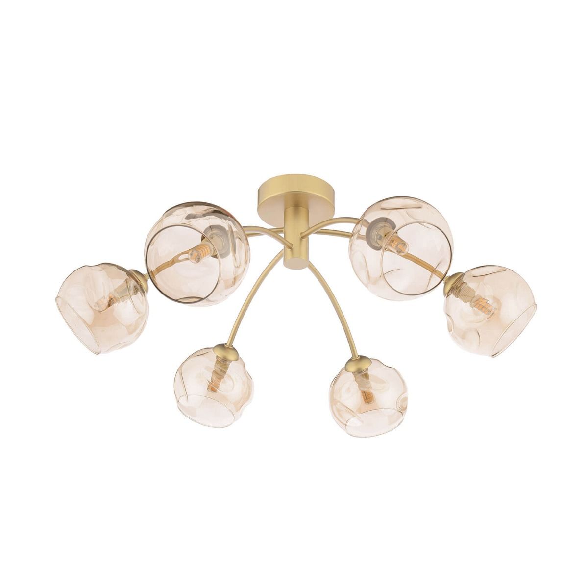 Izzy 6 Light Semi-Flush Matt Gold With Organic Amber Glass