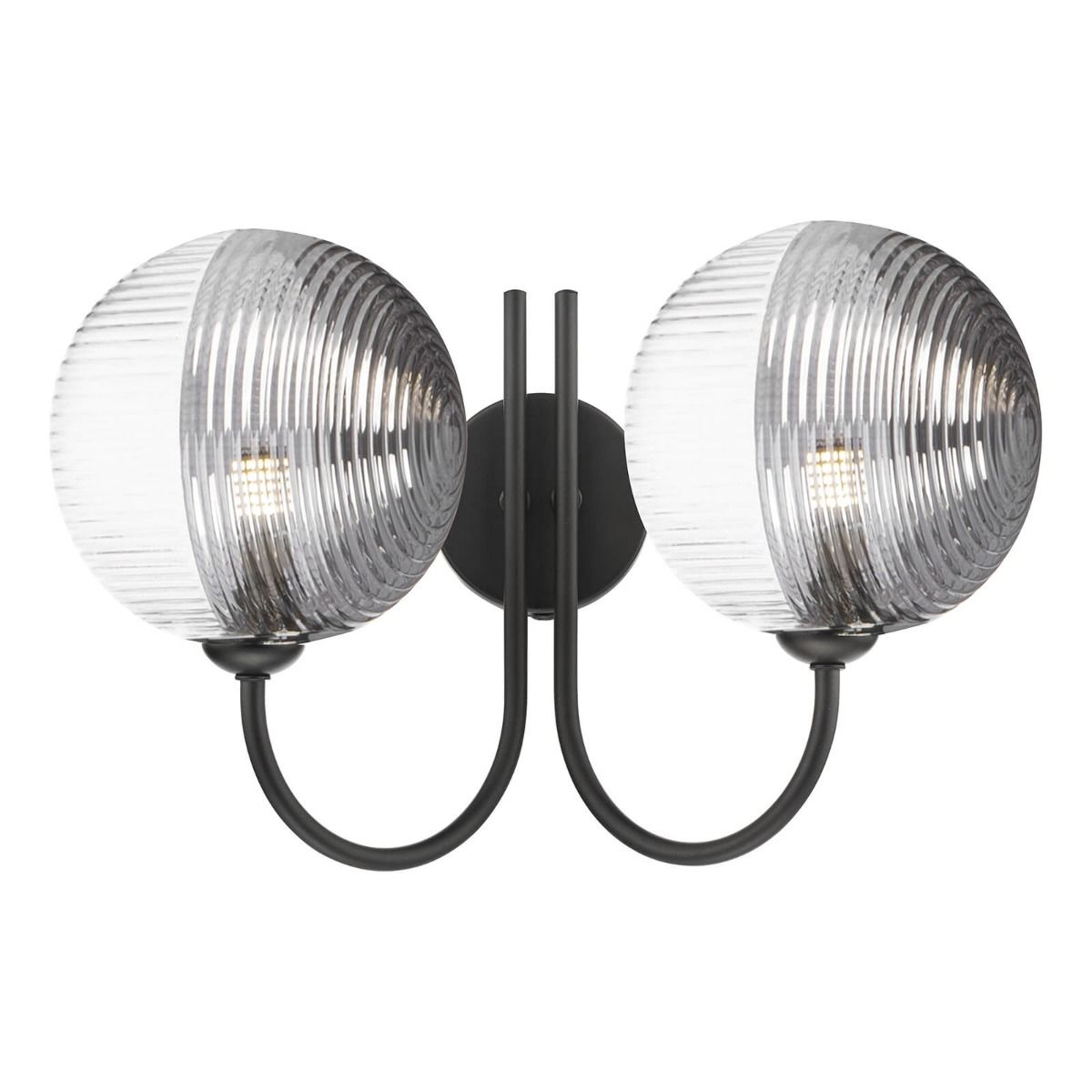 Jared 2 Light Wall Light Matt Black With Smoked/Clear Ribbed Glass