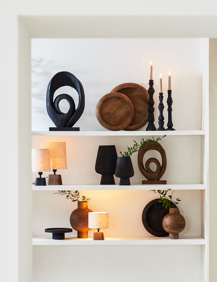 Sculptural Wooden Ornament in Matte Black Finish, 40x14x60 cm