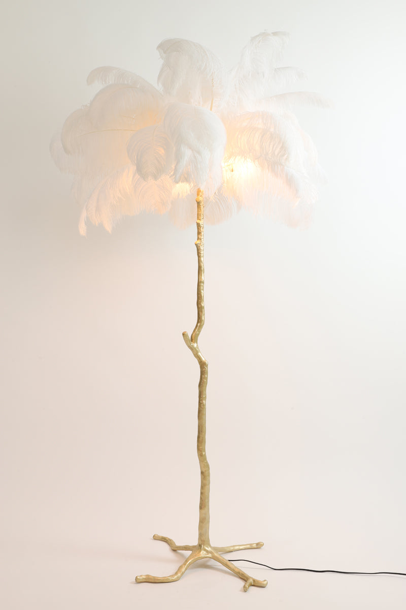 Elegant Feathered Floor Lamp in Gold and White - E14 Ø95x180 cm