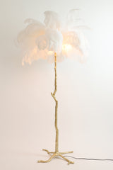 Elegant Feathered Floor Lamp in Gold and White - E14 Ø95x180 cm