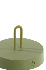 Elegant Olive Green LED Table Lamp with Natural Wood Base, 13x28.5 cm