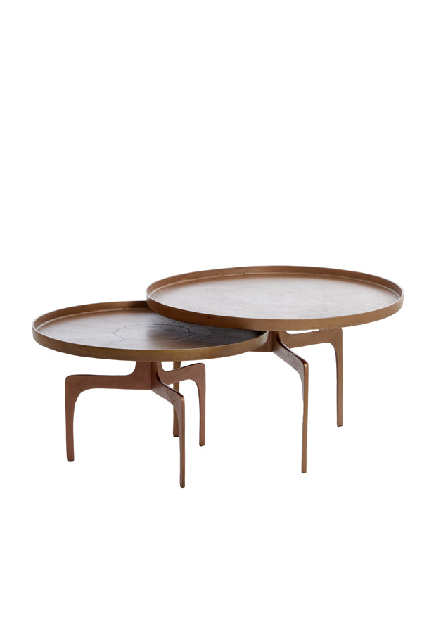 Rustic Bronze Nesting Coffee Tables - Set of 2, Pano Design (Ø64x39 cm & Ø75x44 cm)