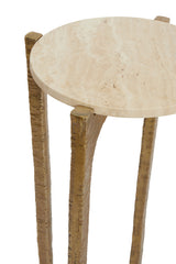 Modern Nesting Side Tables Set in Travertine and Antique Brass Finish