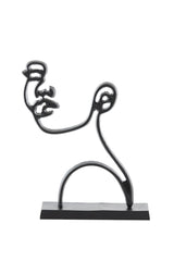 Sculptural Face Ornament on Stand in Matte Black - 28x8x38 cm