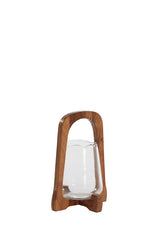 Glass Hurricane Lantern with Natural Wood Base, Ø18x26.5 cm
