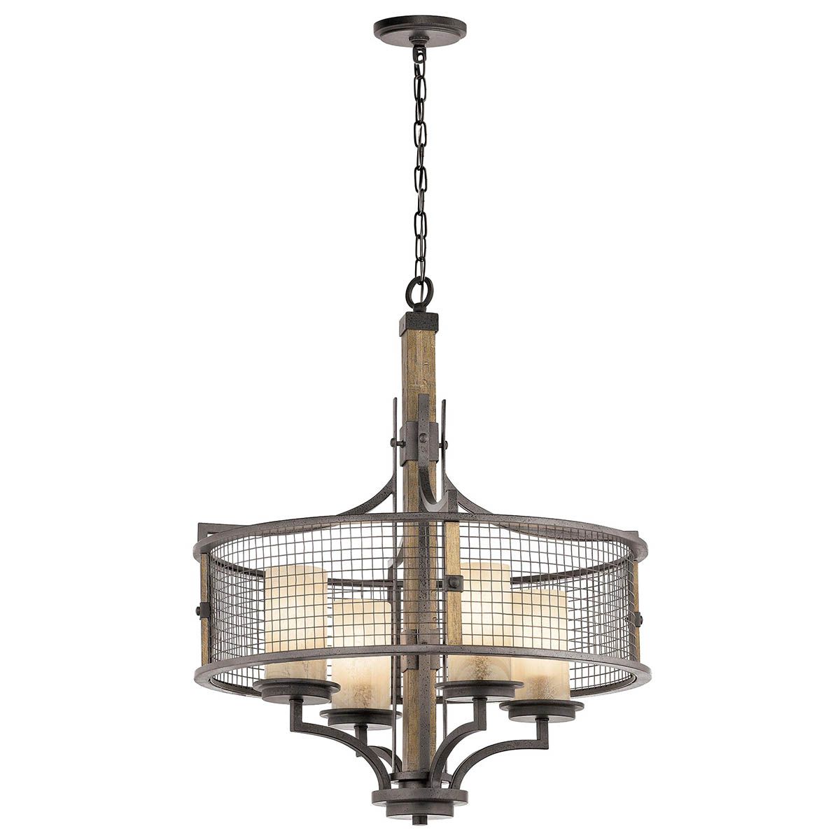 Ahrendale Rustic Gothic Aged Wood and Iron 4-Light Ceiling Fixture