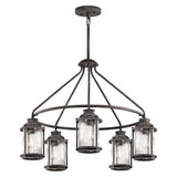 Ashland Bay 5-Light Outdoor Chandelier in Weathered Zinc with Seeded Glass