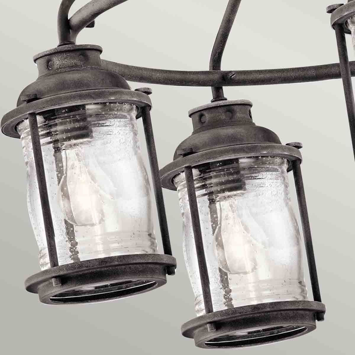 Ashland Bay 5-Light Outdoor Chandelier in Weathered Zinc with Seeded Glass