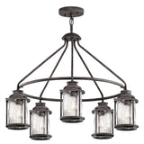 Ashland Bay 5-Light Outdoor Chandelier in Weathered Zinc with Seeded Glass
