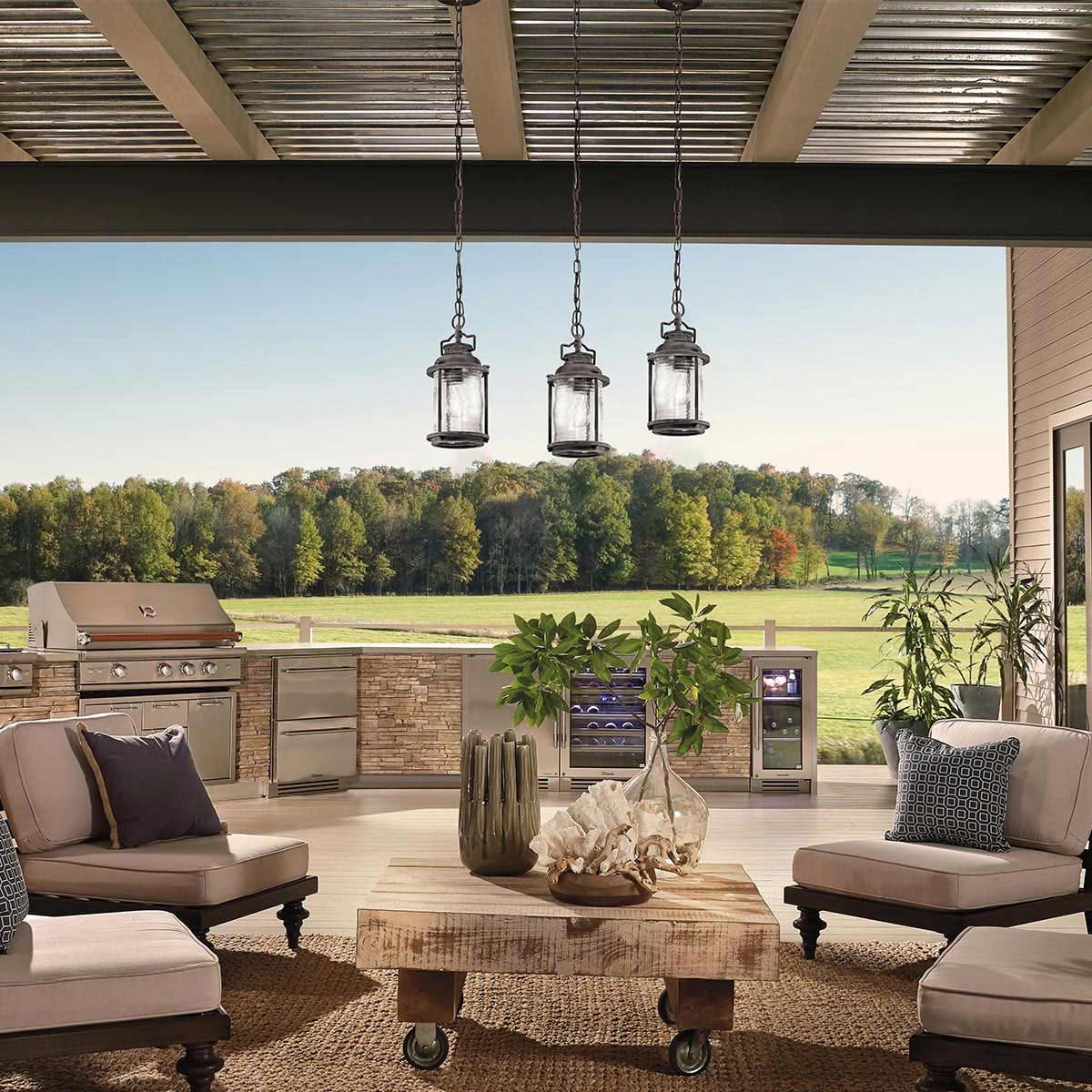 Ashland Bay Classic Outdoor Chain Lantern - Weathered Zinc Finish
