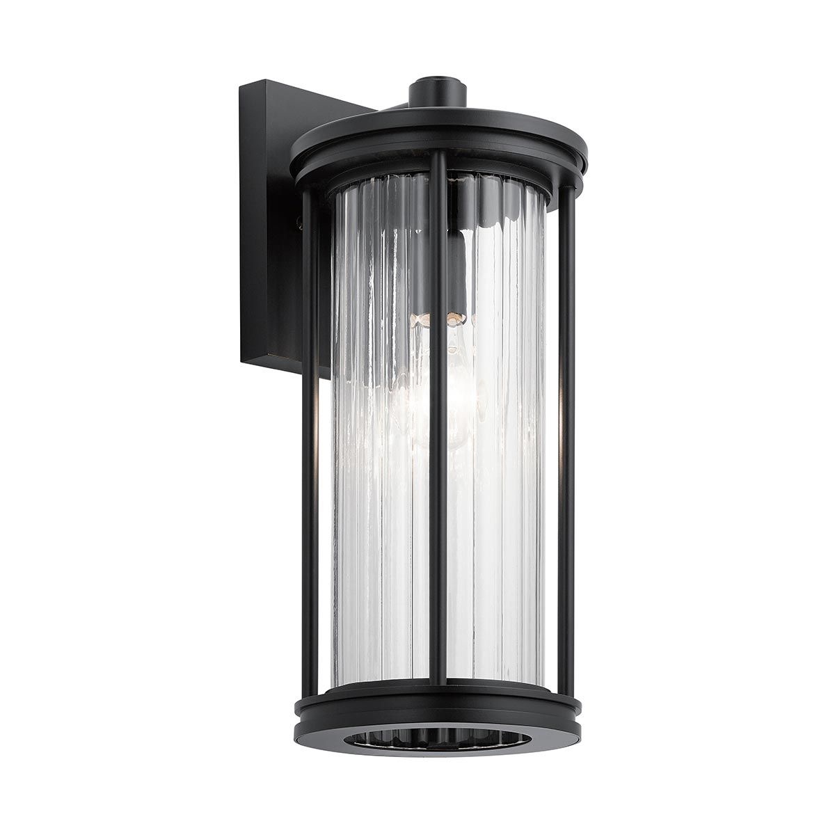 Elegant Black Outdoor Wall Lantern with Clear Ribbed Glass