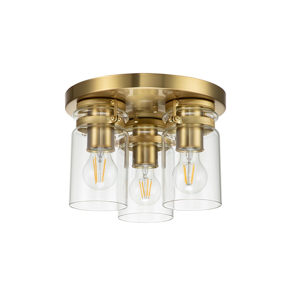 Brinley Trio Vintage Flush Ceiling Light in Brushed Brass