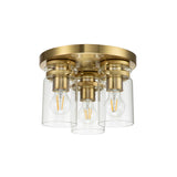 Brinley Trio Vintage Flush Ceiling Light in Brushed Brass