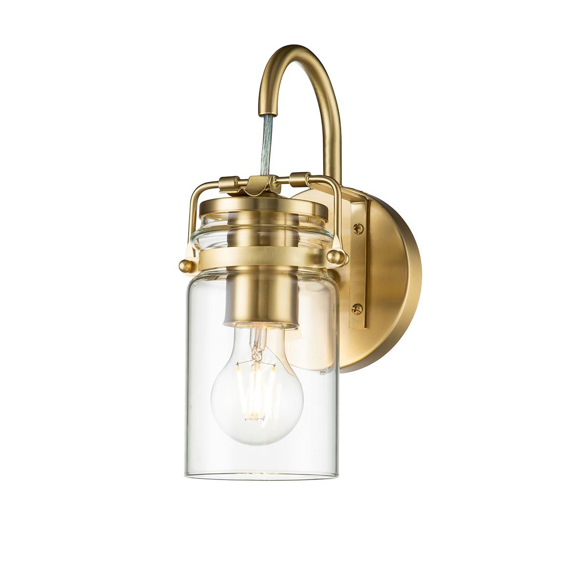Brinley Vintage Brushed Brass Wall Light with Clear Glass Shade