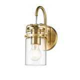 Brinley Vintage Brushed Brass Wall Light with Clear Glass Shade
