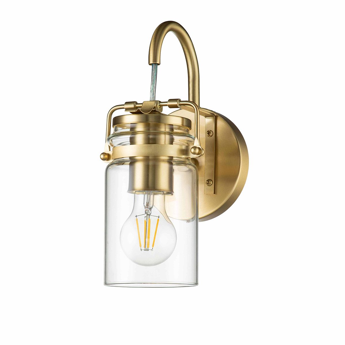 Brinley Vintage Brushed Brass Wall Light with Clear Glass Shade
