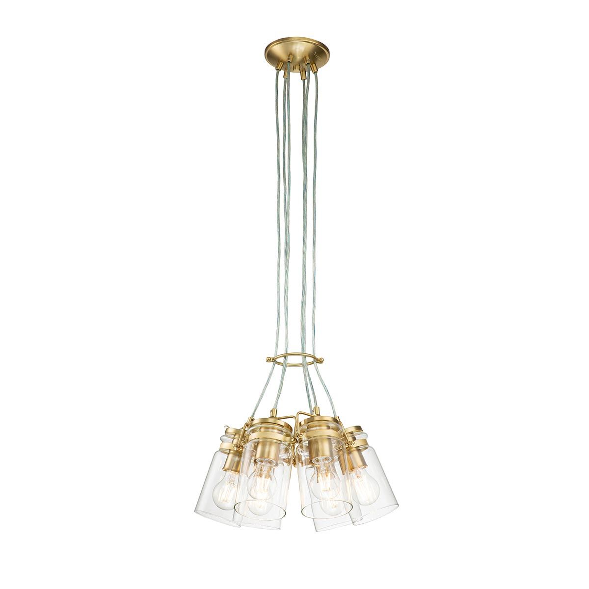 Brinley Vintage 6-Light Cluster Pendant in Brushed Brass