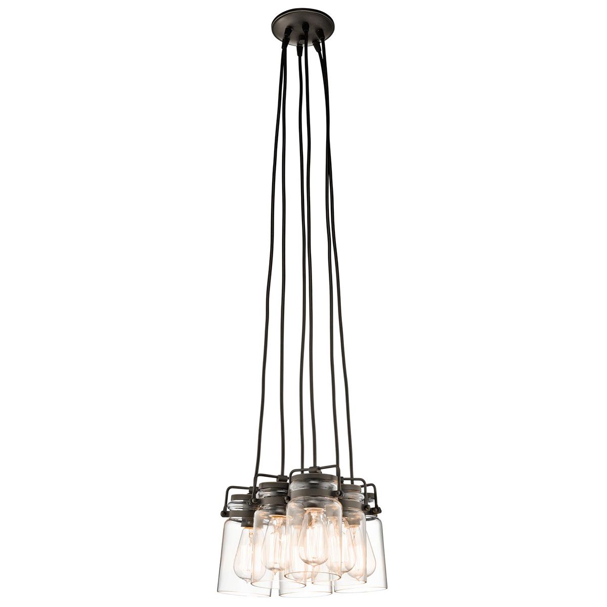 Brinley Vintage 6-Light Mason Jar Pendant Chandelier in Olde Bronze