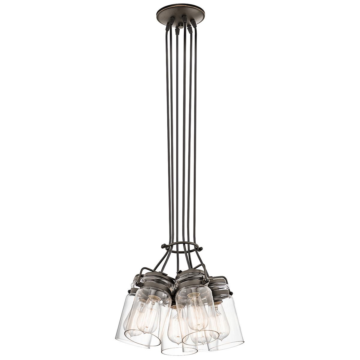 Brinley Vintage 6-Light Mason Jar Pendant Chandelier in Olde Bronze