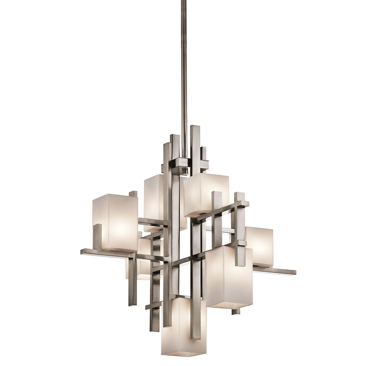 Modern Urban Elegance: Nickel Art Deco 7-Light Cluster Chandelier